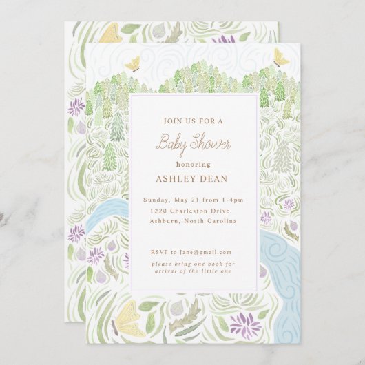 ゴールデンバタフライベビーシャワー 招待状 (正面/裏面)