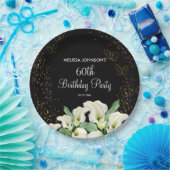 ゴールデンバタフライホワイトカラリリーブラック誕生日 ペーパープレート (パーティー)