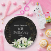 ゴールデンバタフライホワイトカラリリーブラック誕生日 ペーパープレート (パーティー)