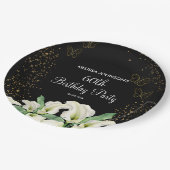 ゴールデンバタフライホワイトカラリリーブラック誕生日 ペーパープレート (アングル)