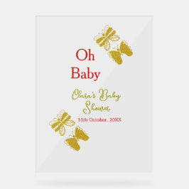 ゴールデンバタフライレッドベビーシャワーオベビー モダン アクリルサイン