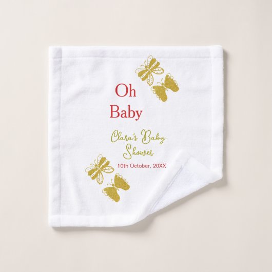 ゴールデンバタフライレッドベビーシャワーオベビー モダン ウォッシュタオル (ウォッシュタオル)