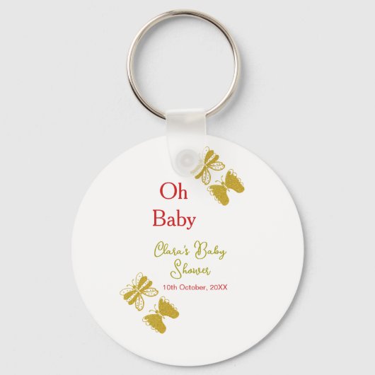 ゴールデンバタフライレッドベビーシャワーオベビー モダン キーホルダー (正面)