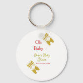 ゴールデンバタフライレッドベビーシャワーオベビー モダン キーホルダー (裏面)