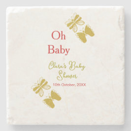 ゴールデンバタフライレッドベビーシャワーオベビー モダン ストーンコースター