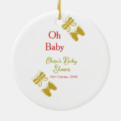 ゴールデンバタフライレッドベビーシャワーオベビー モダン セラミックオーナメント (裏面)
