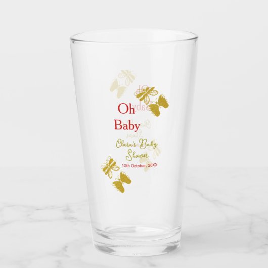 ゴールデンバタフライレッドベビーシャワーオベビー モダン タンブラーグラス (正面)