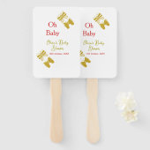 ゴールデンバタフライレッドベビーシャワーオベビー モダン ハンドファン (正面&裏面)