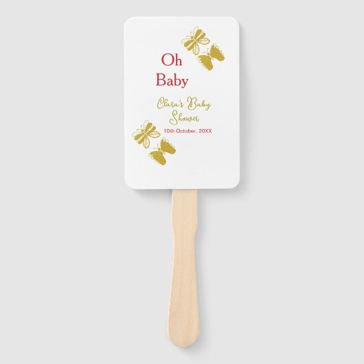 ゴールデンバタフライレッドベビーシャワーオベビー モダン ハンドファン (正面)