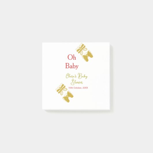 ゴールデンバタフライレッドベビーシャワーオベビー モダン ポストイット (正面)