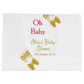 ゴールデンバタフライレッドベビーシャワーオベビー モダン ラージペーパーバッグ (裏面)