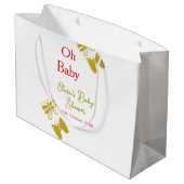 ゴールデンバタフライレッドベビーシャワーオベビー モダン ラージペーパーバッグ (裏面アングル)