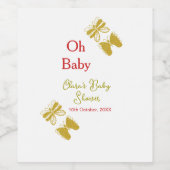 ゴールデンバタフライレッドベビーシャワーオベビー モダン ワインラベル (シングルラベル)