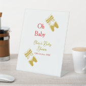 ゴールデンバタフライレッドベビーシャワーオベビー モダン 台座サイン (インサイチュ)