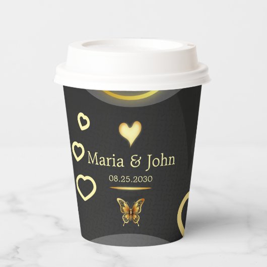 ゴールデンバタフライ紙プレート 紙コップ (正面)