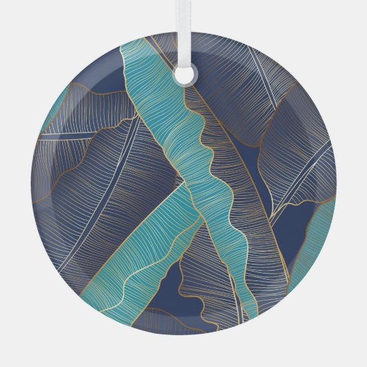 ゴールデンバナナの葉：豪華なパターン。 ガラスオーナメント (正面)