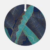 ゴールデンバナナの葉：豪華なパターン。 ガラスオーナメント (裏面)