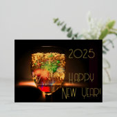 ゴールデンバブルと花火 – 新年おめでとう 箔招待状 (立ち正面)