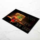 ゴールデンバブルと花火 – 新年おめでとう 箔招待状 (回転した状態)