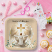 ゴールデンバプティスマル男の赤ちゃん《キリスト教》洗礼式や命名式バプテスマ ペーパープレート (パーティー)