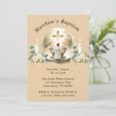 ゴールデンバプティスマル男の赤ちゃん《キリスト教》洗礼式や命名式バプテスマ 招待状 (スタンド正面)