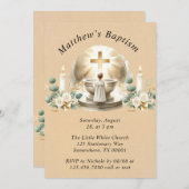 ゴールデンバプティスマル男の赤ちゃん《キリスト教》洗礼式や命名式バプテスマ 招待状 (正面/裏面)