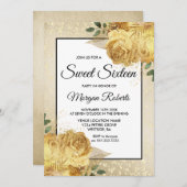 ゴールデンバラグリッターフローラスウィート16招待状 招待状 (正面/裏面)