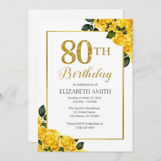 ゴールデンバラ80th誕生日招待状テンプレート 招待状 (正面/裏面)