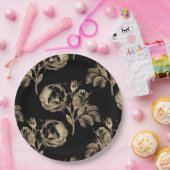 ゴールデンバラ |黒のエレガント金ゴールドフローラ ペーパープレート (パーティー)