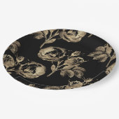 ゴールデンバラ |黒のエレガント金ゴールドフローラ ペーパープレート (アングル)