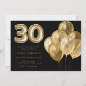 ゴールデンバルーンブラック30歳の誕生日パーティー 招待状 (正面)