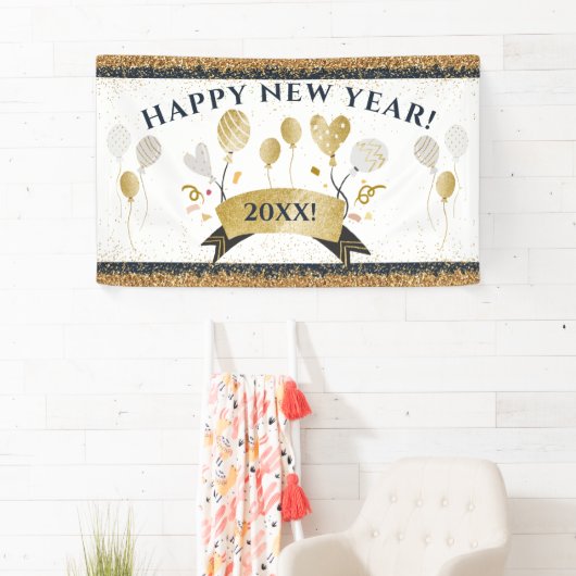 ゴールデンバルーン付き大晦日パーティーバナー 横断幕 (インサイチュ)