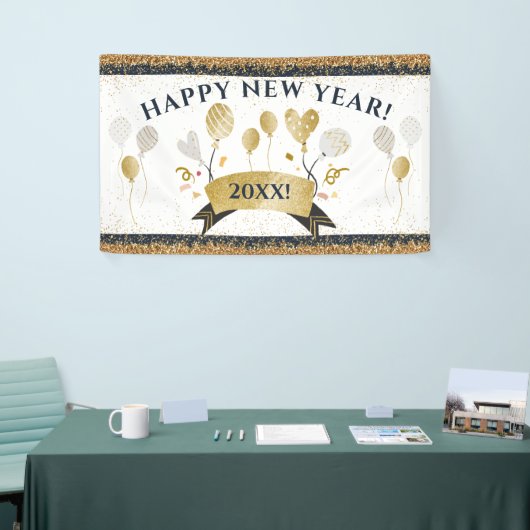 ゴールデンバルーン付き大晦日パーティーバナー 横断幕 (トレードショー)