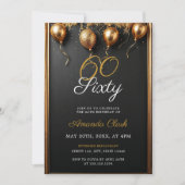 ゴールデンバルーン紙吹雪&フレーム60誕生日 招待状 (正面)