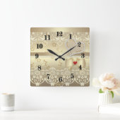 ゴールデンバレンタインデ結婚ーのイラストレーションハートl スクエア壁時計 (ホーム)