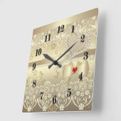 ゴールデンバレンタインデ結婚ーのイラストレーションハートl スクエア壁時計 (傾斜)