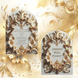 ゴールデンバロック様式のグランドゥールホワイトフラワー渦巻きアーチ 招待状