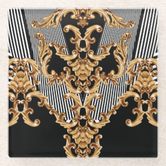 ゴールデンバロック、複雑なオーナメントデザイン。 ガラスコースター