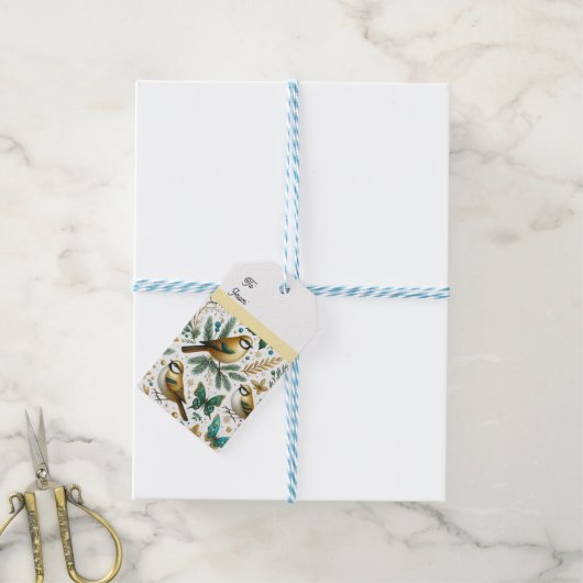 ゴールデンバードとエメラルドの蝶 ギフトタグ (より糸付き)