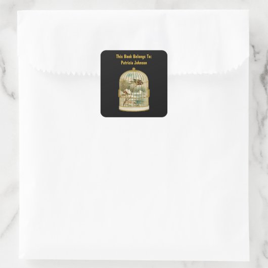 ゴールデンバードケージ冬のシーンキャビン雪バードブラック スクエアシール (バッグ)