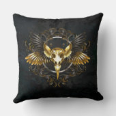 ゴールデンバードスカルオンブラックバックグラウンド クッション (裏面)