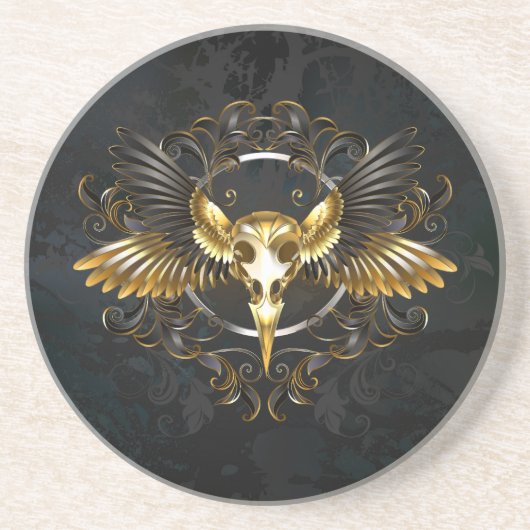ゴールデンバードスカルオンブラックバックグラウンド コースター (正面)