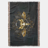 ゴールデンバードスカルオンブラックバックグラウンド スローブランケット (正面縦)