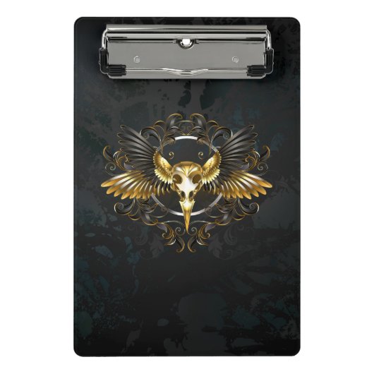 ゴールデンバードスカルオンブラックバックグラウンド ミニクリップボード (正面)