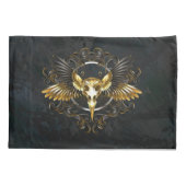 ゴールデンバードスカルオンブラックバックグラウンド 枕カバー (裏面-左)