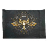 ゴールデンバードスカルオンブラックバックグラウンド 枕カバー (裏面-右)