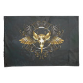 ゴールデンバードスカルオンブラックバックグラウンド 枕カバー (正面右)