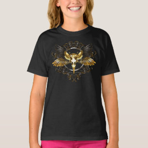 ゴールデンバードスカルオンブラックバックグラウンド Tシャツ
