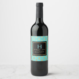 ゴールデンパイナップルモノグラムのズ結婚のワインラベル ワインラベル