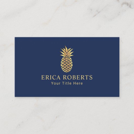 ゴールデンパイナップルロゴエレガントネイビーブルー 名刺 (正面)